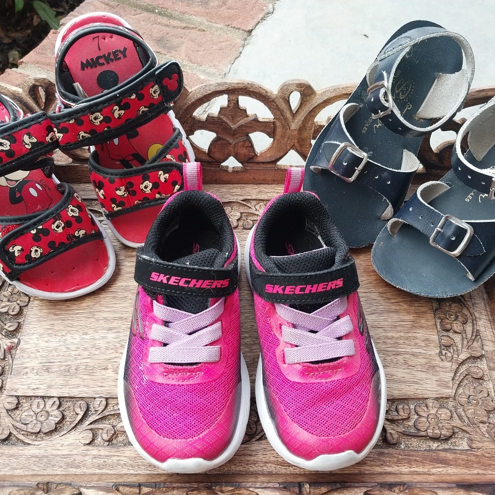 Bundle Toddler Shoes Skechers Pink Sporty Slip On-Mickey Mouse Sandal-Blk Sandal